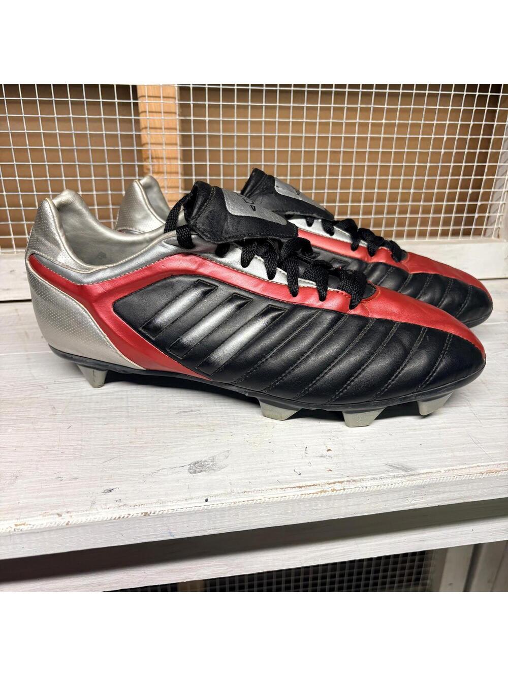 Vintage Adidas DX-2 TRX FG Men's Size 10 Football Cleats Boots Black Red Silver